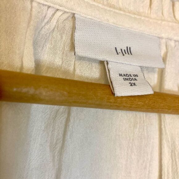J. Jill 100% Cotton White Boho Embroidered 3/4 Sleeve Tunic Top Size 2X - Picture 5 of 9